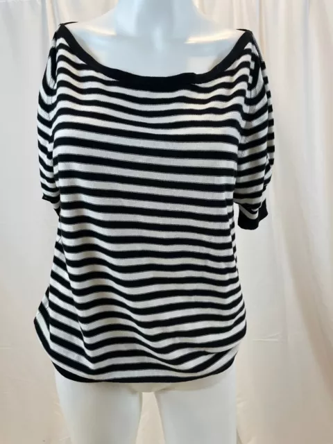 Sonia Rykiel Sz 44 Cotton Black & White Stripe SS Top Sweater EUC