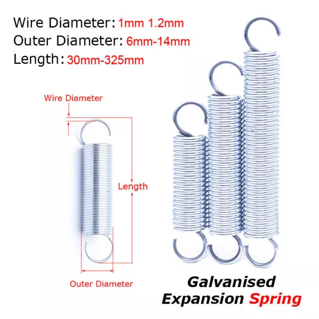 Wire Dia 1mm 1.2mm Galvanised Expansion Spring Extension Tension Spring 30-325mm