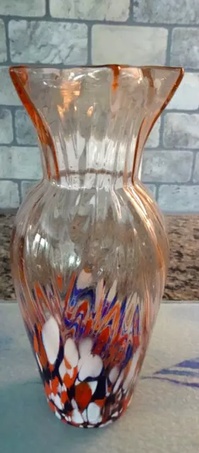 1920's Kralik Czechoslovakia Bohemian Ribbed Spatter Pink Art Glass Vase