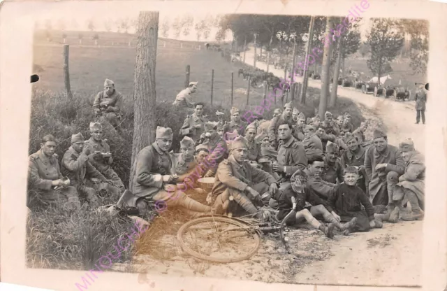 RPPC MILITARY PHOTO CARD Soldiers Children's Lunch Break April 1937