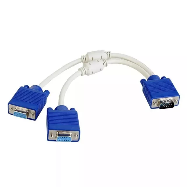 VGA Male to Dual 2 VGA Female Y Splitter Adapter Cable 15 Pin 1 PC to 2 Monitors