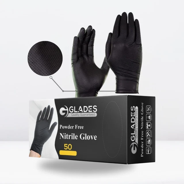 GLADES HEAVY DUTY Black Nitrile Gloves Powder Latex Free 8 Mil M L XL