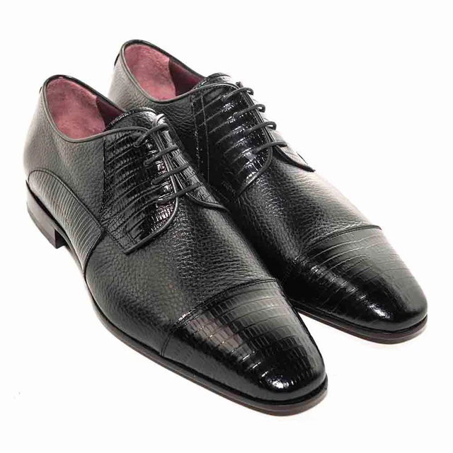 MARIO MANZONI Noir Véritable Cerf Peau & Lézard Imprimé Oxford Chaussures