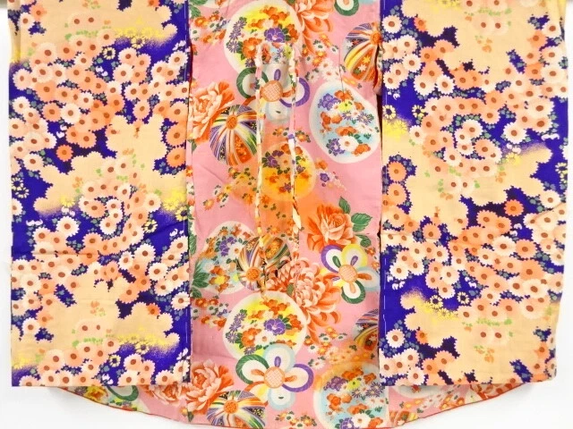 37060# Japanese Kimono / Antique Juban For Girls / Peony With Kiku & Mari Ba
