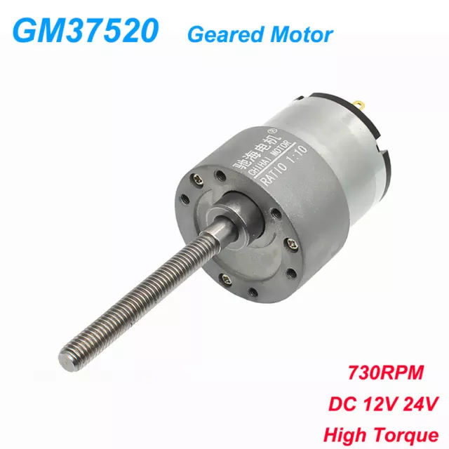 DC 12V 24V Geared Motor Permanent Magnet Threaded Shaft M6x58mm Reversible