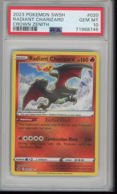 Pokémonkarten - Radiant Charizard 020/159 - Krone Zenit - Psa 10
