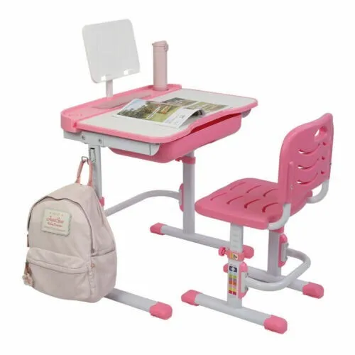 Juego de mesa de juego y silla de escritorio y dibujo para niños rosa altura ajustable G