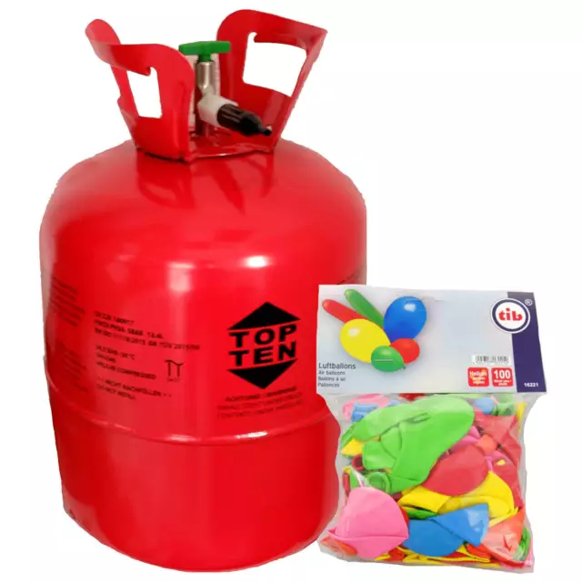 Helium Ballongas für ca. 50 Ballons inkl. 100 Luftballons Flasche Heliumflasche
