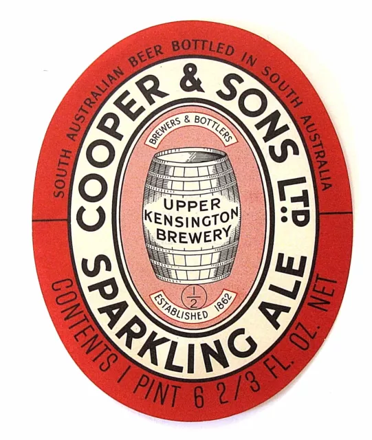 Cooper & Sons Ltd SPARKLING ALE beer label AUSTRALIA One Pint 6-2/3 Oz