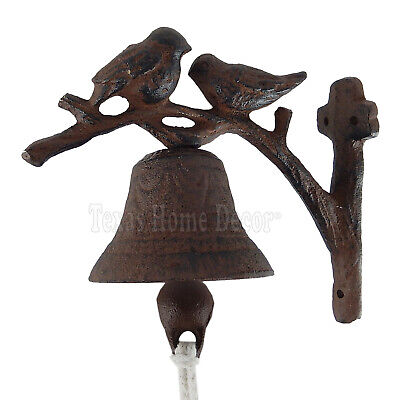 Birds On Tree Dinner Bell Cast Iron Wall Mounted Antique Style Rustic Finish