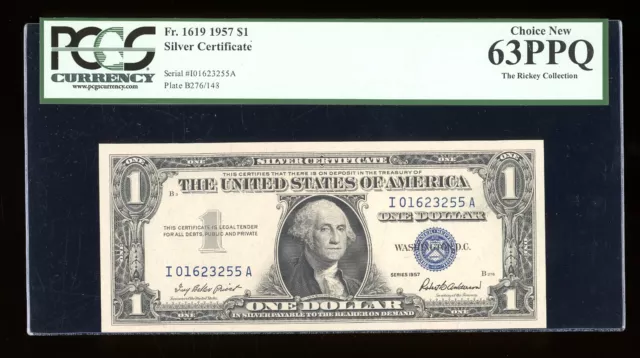 DBR 1957 Silver Fr. 1619 IA Block PCGS 63 PPQ Serial I01623255A