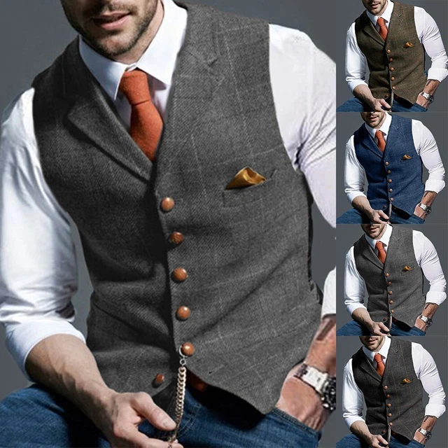 Uomo Quadri Festa Panciotto Matrimonio Formale Casual Slim Vintage Canottiera