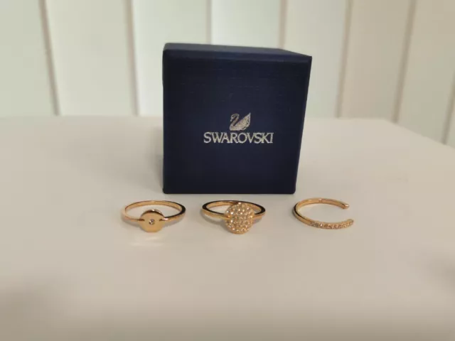 NIB New Swarovski 5266343 Ginger Three Ring Set Crystal White Rose Gold Size 58
