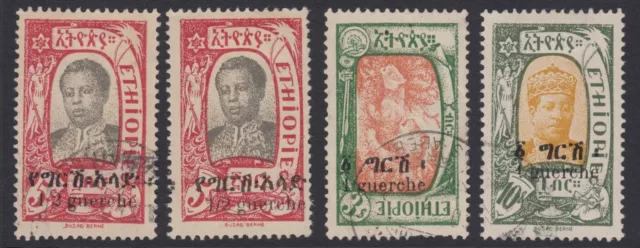 1925, Ethiopia - Little Lot Of Overprints - 3 Used, 1 Mh