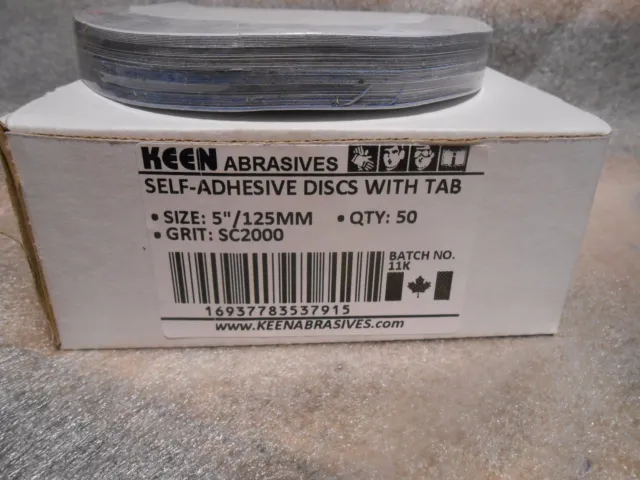 50 Keen Abrasives 5" 2000 Grit Self Adhesive Sanding Discs With Tabs