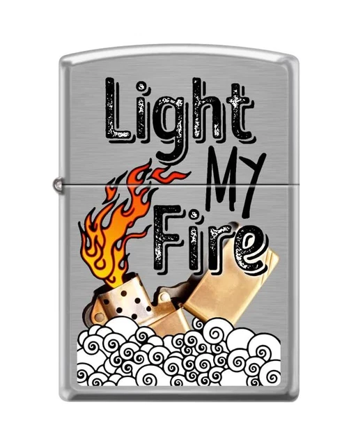 Zippo Lighter-Light My Fire Design Brushed Chrome Windproof Lighter #Z5416