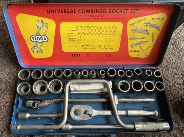 Vintage Elora Universal Kombiniert Ldu 1/2"" 22-Teiliges Steckschlüsselset