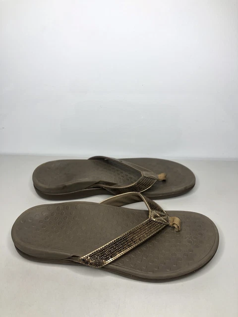 Vionic Tide Brown Bronze Sequins Flip Flops Casual Snadals Women sz 10M US/42EU