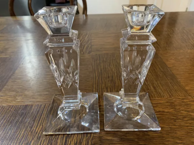 Pair OF Stuart Lead  Crystal Glass SHAFTBURY CANDLESTICKS - Gorgeous - 15cm High