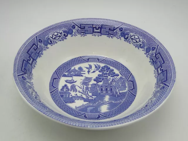 Old English Ridgway Flow Blue Willow Round Serving Bowl 8¾in Oriental Motif