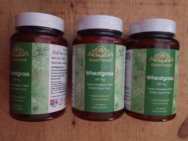 Lot of 3 AyurForest Wheatgrass 500 mg 120 Tablets Green Super Food 04/2024
