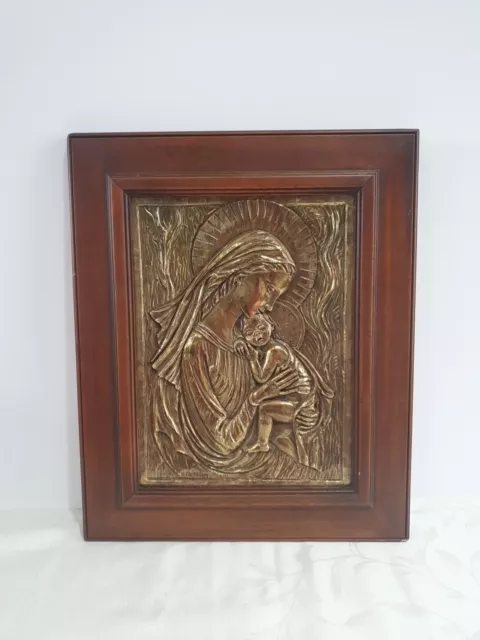 Rare Stunning Vintage Brass  Bertagna Madonna Mary & Baby Jesus  Signed