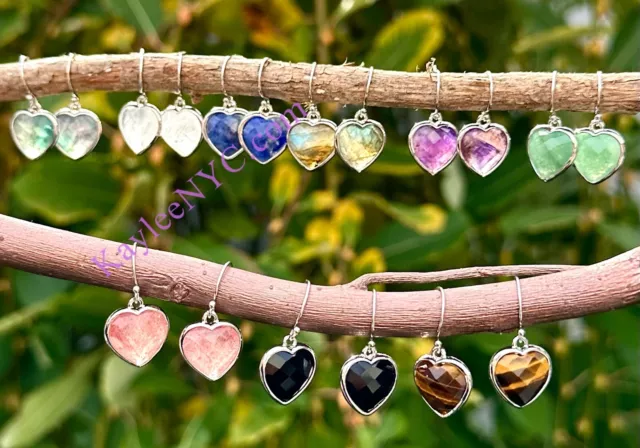 Wholesale Lot 10 Pairs Natural Crystal Sterling Silver heart Dangling Earring
