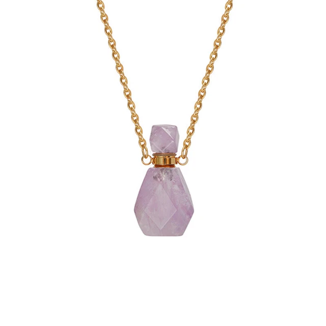 Natural Quartz Crystal Gem Essential Oil Perfume Bottle Healing Pendant Necklace