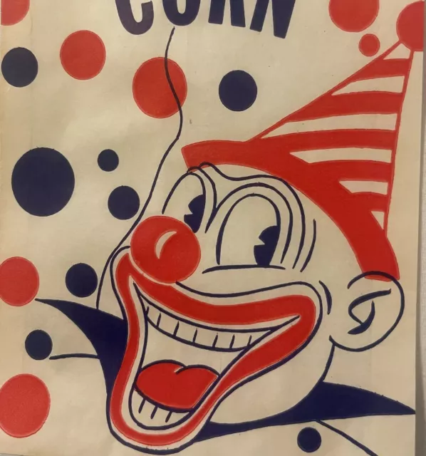 Vintage Jumbo Popcorn Bag, Clown, Circus, Red White and Blue, 1950s