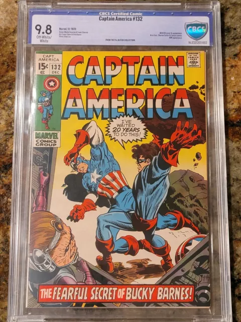 1970 Marvel Comics Captain America 132 CGC CBCS 9.8. Bucky Barnes Battle Cover