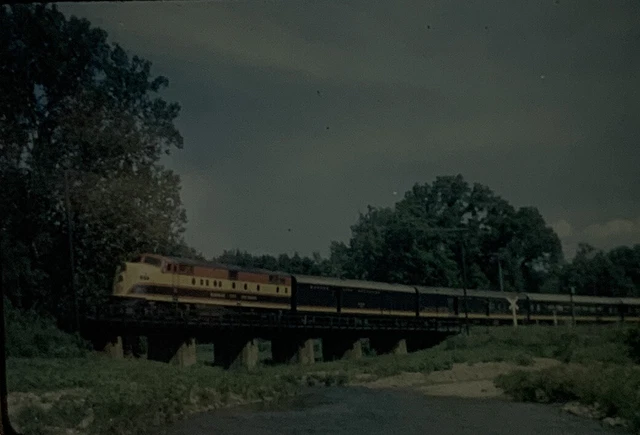 Vtg 35mm Slide Kansas City Southern Railroad Train Engine Crossing Bridge