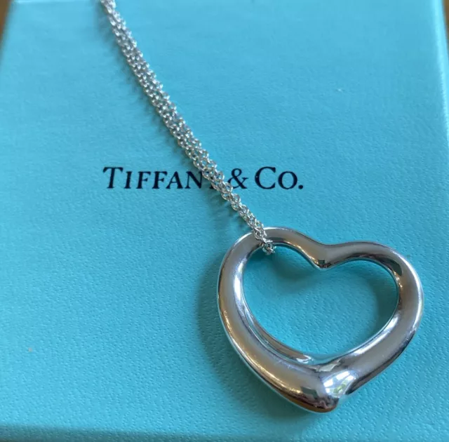 TIFFANY & CO Large 27mm  Elsa Peretti OPEN HEART PENDANT 18" SILVER T&C Chain