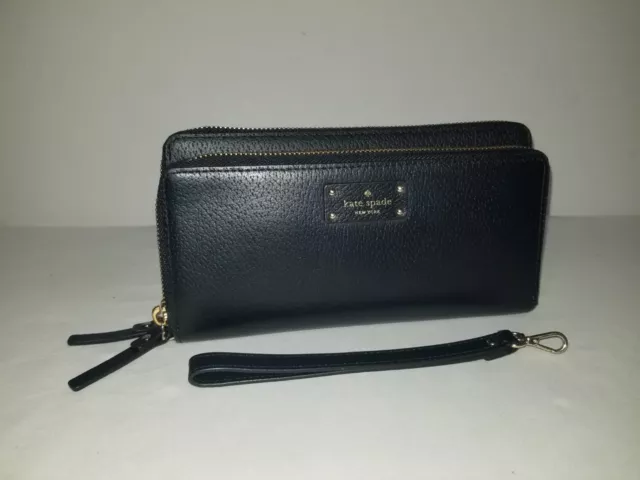 Kate Spade New York Grove Street Anita Double Zip Black Leather Wallet Wristlet