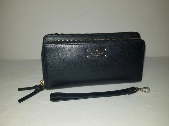 Kate Spade New York Grove Street Anita Double Zip Black Leather Wallet Wristlet Kate Spade New York Grove Street Anita Double Zip Black Leather Wallet Wristlet