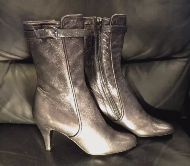 Belle by Sigerson Morrison Women's 7.5B Black Metallic Mid Calf Boots Made Italy