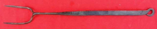 Antique 19th Hand Forged Wrought Iron Roasting Fork Fireplace Thin & Fine F7