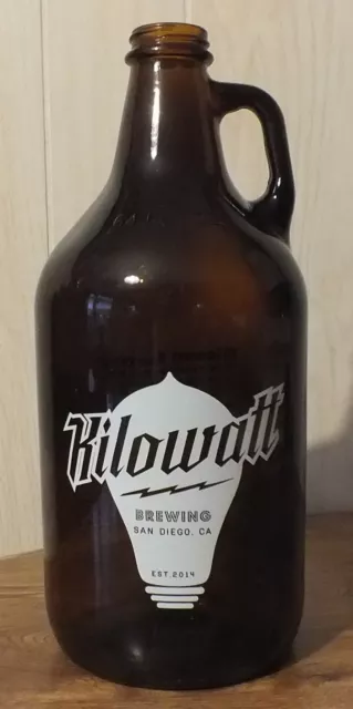 Kilowatt Brewing San Diego 64 oz. Growler/Jug Craft Beer Amber Empty White Logo