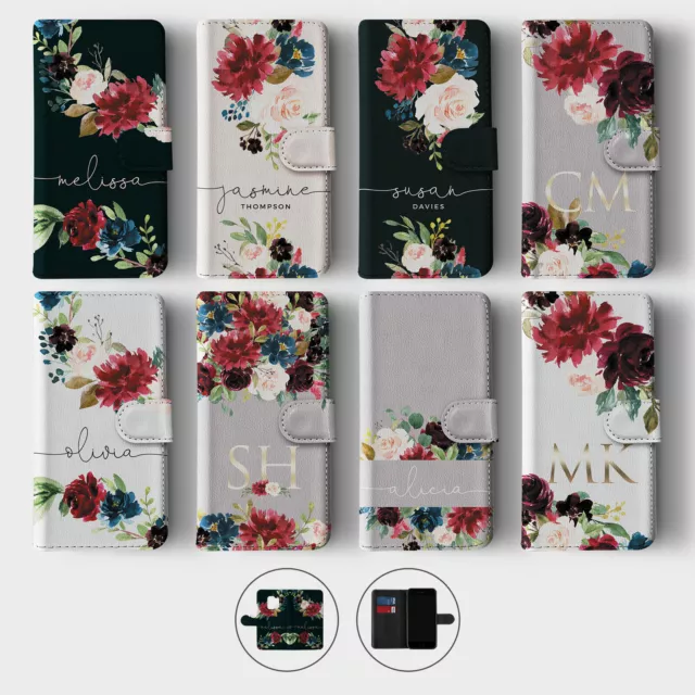 Tirita Personalised Wallet Flip Case for Samsung S10 S9 S8 Flower Monogram