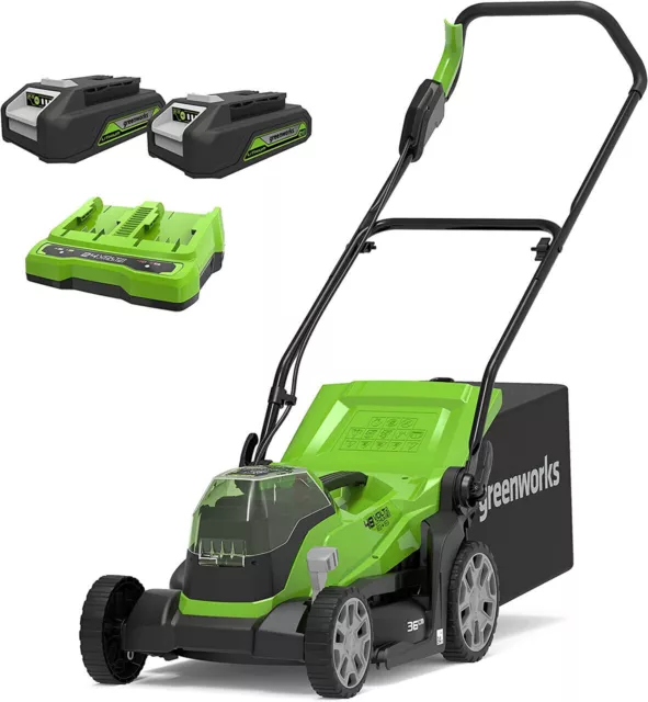 48V Akku Rasenmäher 36cm Greenworks G24X2LM36K2x mit 2x2Ah Batterie & Ladegerät