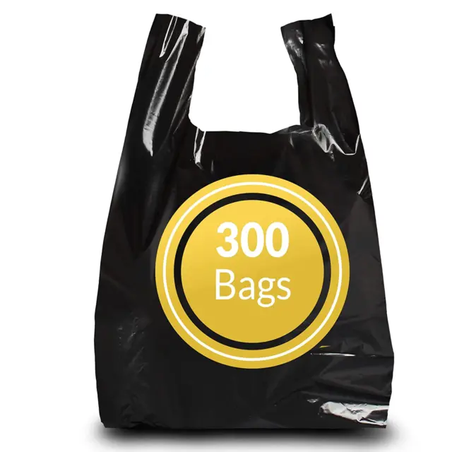 T Shirt Bags 300 Count Black 11.5" X 6.5" X 22" Black Plastic Bags Plain Grocery