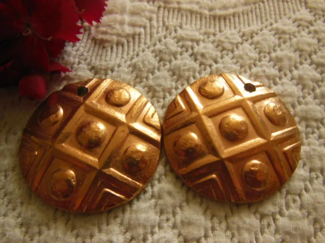 Duo Ornamenti Antichi IN Rame Stile Cabochon Medaglia Anno 50 Creazione Forato