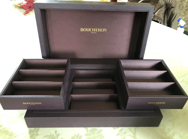 BOUCHERON boite coffret écrin à bijoux en bois gainé cuir