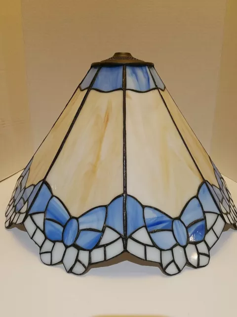 Vintage Slag Glass lamp shade Large 17" Wide 12" Tall Blue White Tan