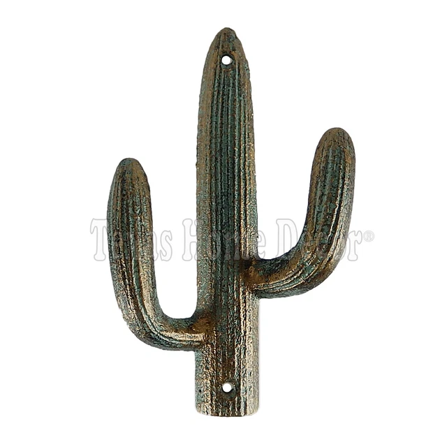 Green Cactus Double Wall Hook Cast Iron Coat Towel Purse Hanger Southwestern