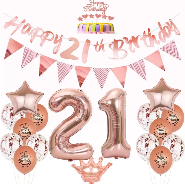 Palloncini 21°Compleanno Donna Deco Oro Rosa Set,Palloncini 21°Compleanno Decora