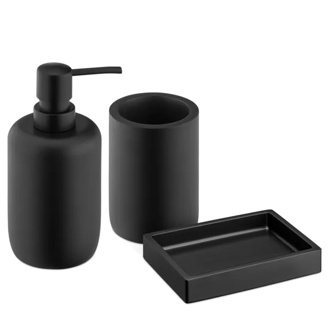 Set de accesorios de baño con dispensador de gel portacepillos y bandeja negra