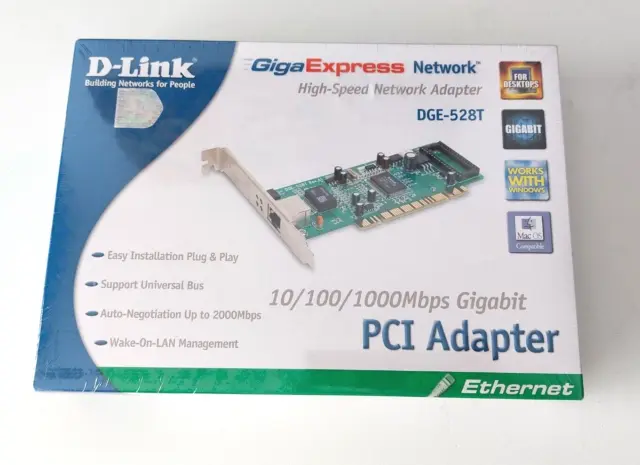 D-link DGE 528T PCI Adapter 32 bits bus local master IEEE802.3ab 1000Base-T Neuf