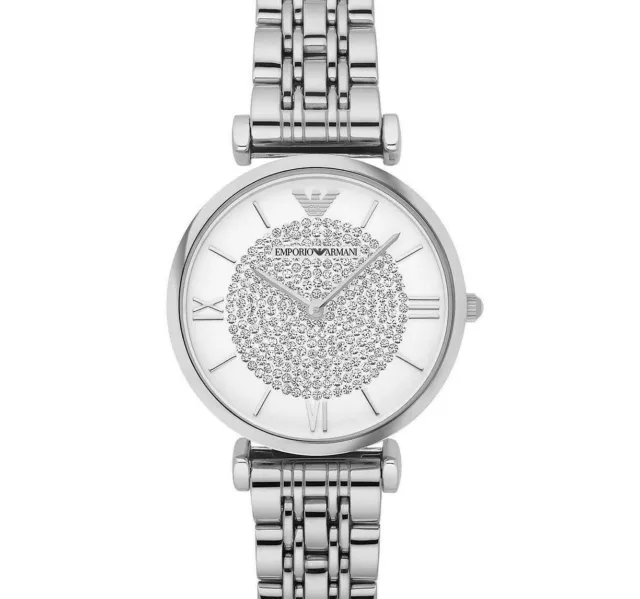 Emporio Armani AR1925 Crystal Pave White Dial Stainless Steel Ladies Watch