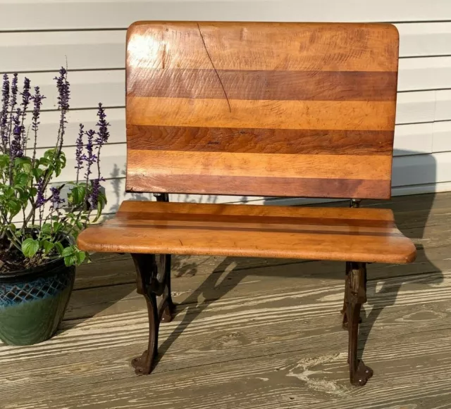 Antique Cast Iron & Wood Folding Student Desk Chair BUFFALO NEW YORK No #4
