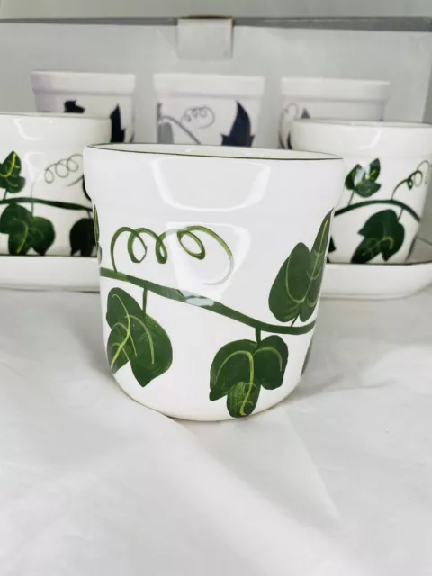 Hand Painted Ceramic 4 Pc. Ivy Herb Planters New 2